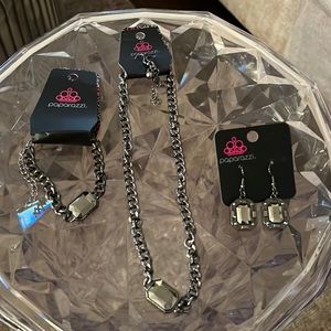 Paparazzi necklace, 2 earrings, bracelet gunmetal color